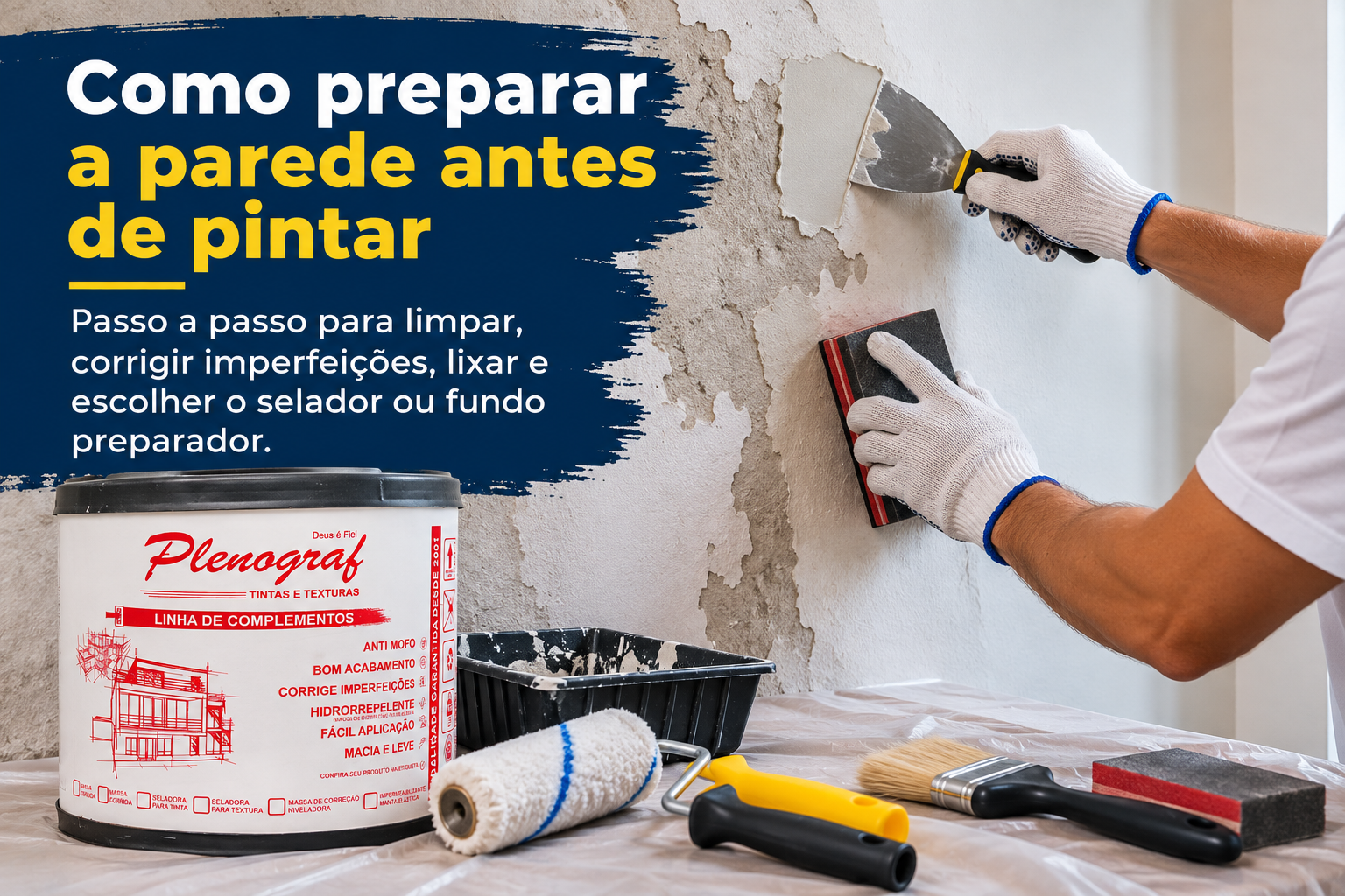 Como preparar a parede antes de pintar com correção e lixamento da superfície